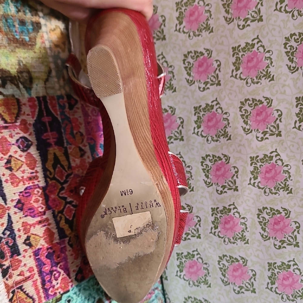 White House Black Market Red Wedge Sandals with T-Strap - Picture 6 of 8